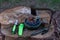 Camp knife and ax. Camping utensils and tools