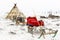 Camp of nomadic tribe in the polar tundra