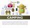 Camp poster of vector camping tools