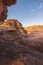 Camp among sand dunes and mountains in a Bedouin desert in Wadi Rum