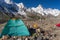 Camp site at Goro II with Masherbrum peak, K2 trek, Pakistan