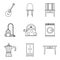Camp site icons set, outline style