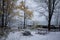 Camp site in the snow. Cold weather winter camping