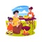 Camp-style cooking isolated cartoon vector illustration.