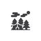 Camp tent and forest trees vector icon