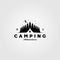 Camp tent logo in pine tree vintage vector illustration design