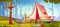Camp tent near pond in forest vector background