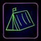 camp tent pictogram purple and green neon violet frame graphic