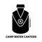 camp water canteen icon, black vector sign with editable strokes, concept illustration