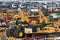 Campana River, Zarate, Argentina - 22 August 2018: Plenty of different wheel cars waiting loading on Ro-Ro vessel in a port.