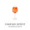 Campari Spritz Cocktail in glass with ice and slice of orange. Summer Italian aperitif recipe retro poster. Minimalist