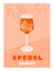 Campari Spritz Cocktail in glass with ice and slice of orange. Summer Italian aperitif retro poster. Wall art with