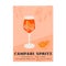 Campari Spritz Cocktail in glass with ice and slice of orange. Summer Italian aperitif retro poster. Wall art with