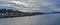 Campbell River Waterfront Landscape Panorama from Johnstone Strait in Evening Light, Vancouver Island, British Columbia