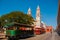 Campeche, Mexico: Independence Plaza, tourist trains and cathedral on the opposite side of the square. Old Town of San Francisco d