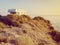 Camper on cliff, coast in Spain