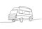 Camper continuous line drawing. A camping car for traveling isolated on white background. The concept of moving in a motorhome,