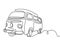 Camper continuous line drawing. A camping car for traveling isolated on white background. The concept of moving in a motorhome,