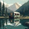 Camper Trailer on the Edge of a Secluded Lake