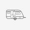 Camper trailer monochrome icon. Vector illustration.