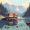 Camper Trailer Parked on the Edge of a Serene Lake with Mountain Range