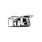 Camper van caravan motorhome with awning monochrome vector isolated