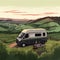 Camper Van Overlooking a Picturesque Vineyard