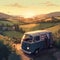 Camper Van Overlooking a Picturesque Vineyard