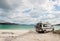 Camper van parked on a beach in the Isle of Lewis