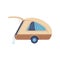 Camper van trailer, mobile auto cabin house on wheels with open door, window, vector transportable travel hindcarriage