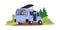 Camper van, travel car. Summer holiday campervan, recreational vehicle. RV transport with bicycle for camping, adventure