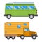 Campers vacation travel car summer nature holiday trailer house vector illustration flat transport
