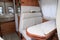 Campervan interior table wooden in modern new motor home vanlife