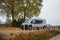 Campervan or motorhome parked in the countryside in nature.