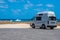 Campervan parking at the beach of Gregory in Western Australia during windy but sunny day