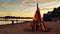 Campfire on beach summer evening. Summer White Night on the eve of Midsummer Day