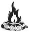 Campfire black icon. Fire flame on firewood. Bonfire symbol