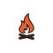 Campfire with firewood color icon thin line, linear, outline. Simple sign, logo. fireWood in fire. Bonfire. Camp