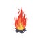 Campfire icon. Burning bonfire vector. Firewood flames, burn fireplace cartoon illustration.