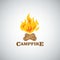 Campfire Mountain Adventure Logo Vector Illustration. Template for Camping, Adventure Holiday Activity.