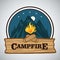 Campfire Mountain Adventure Round Retro Logo Vector Illustration. Template for Camping, Adventure Holiday Activity.