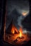 Campfire near a tent in a picturesque outdoor setting. AI Generated