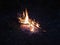 Campfire at night, burning dead trees, photo taken in the UK