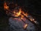 Campfire at night, burning dead trees, photo taken in the UK