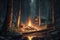 Campfire Surrounded By Logs And Branches In A Forest. Generative AI