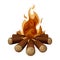 Campfire, vector image of firewood with fire, elements of camping or hiking in the forest