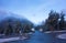 A campground after a surprise snowstorm in the rocky mountains