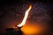 Camphor flame lamp as an offering to god for worship