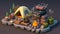 Camping 3D - Adventure awaits at this picturesque campsite by the river - ai generated