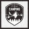 Camping adventure card. Wild Mountain Explorer Badge with forest, mountains and eagle. Nice for outdoor enthusiasts gift